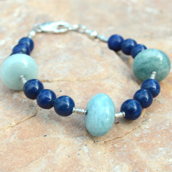 Conceptual Subculture Jewelry - Lapis Lazuli Aquamarine Sterling Silver Bracelet